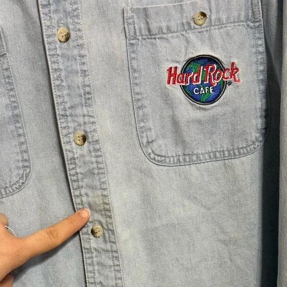 Vintage Men's Hard Rock Cafe London Long Sleeve Denim Shirt Size XL Cotton - Picture 7 of 7